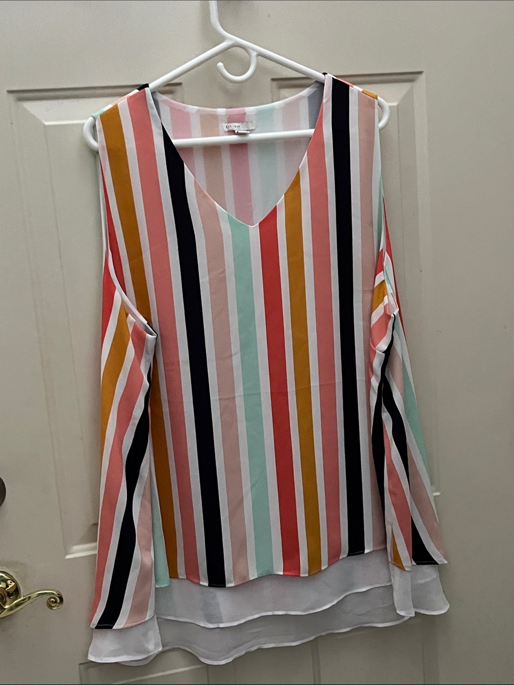 Cato Multi-Color Striped Cold-Shoulder V-Neck Blouse
